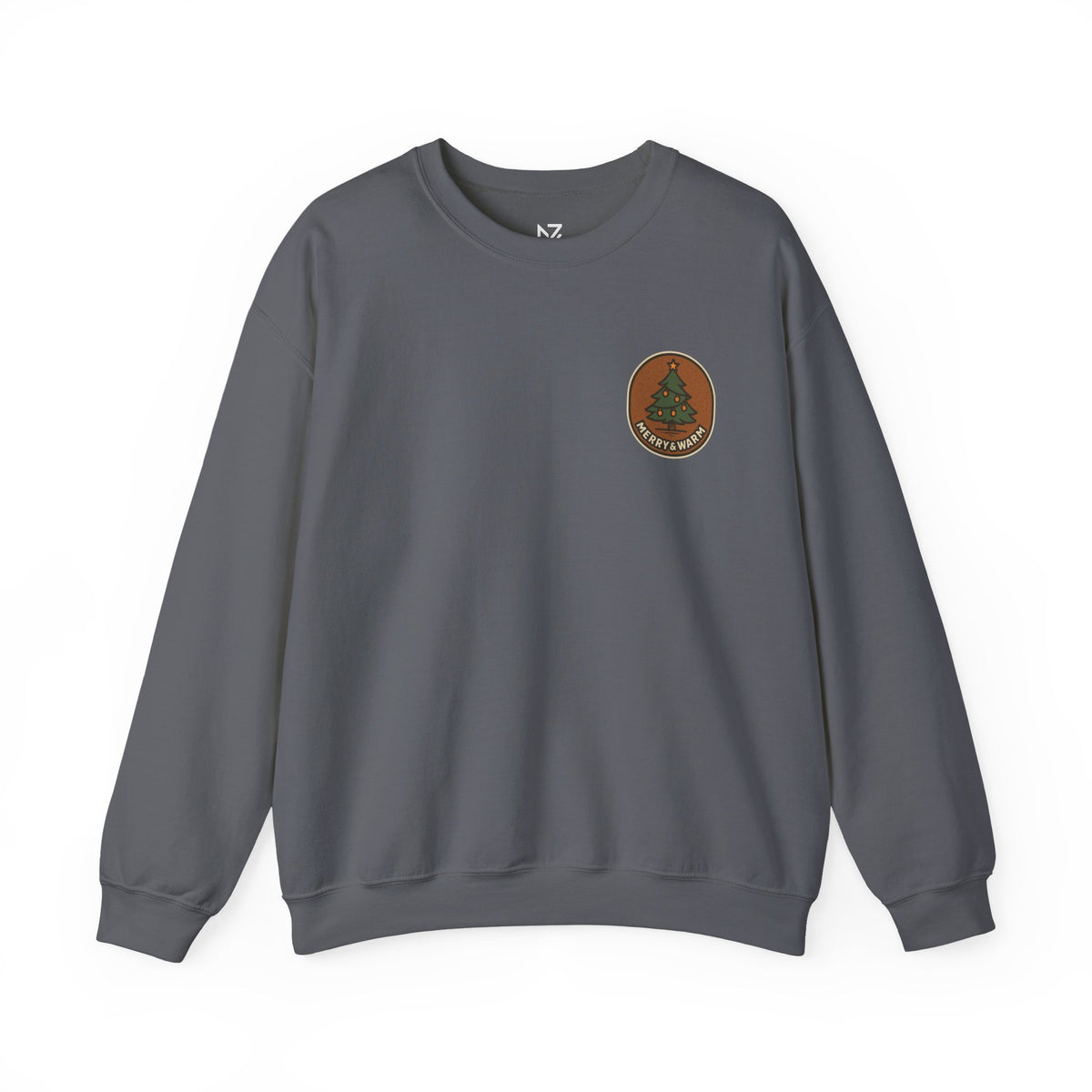 Christmas Tree Sweatshirt | Minimal Holiday Badge, Small Chest Print