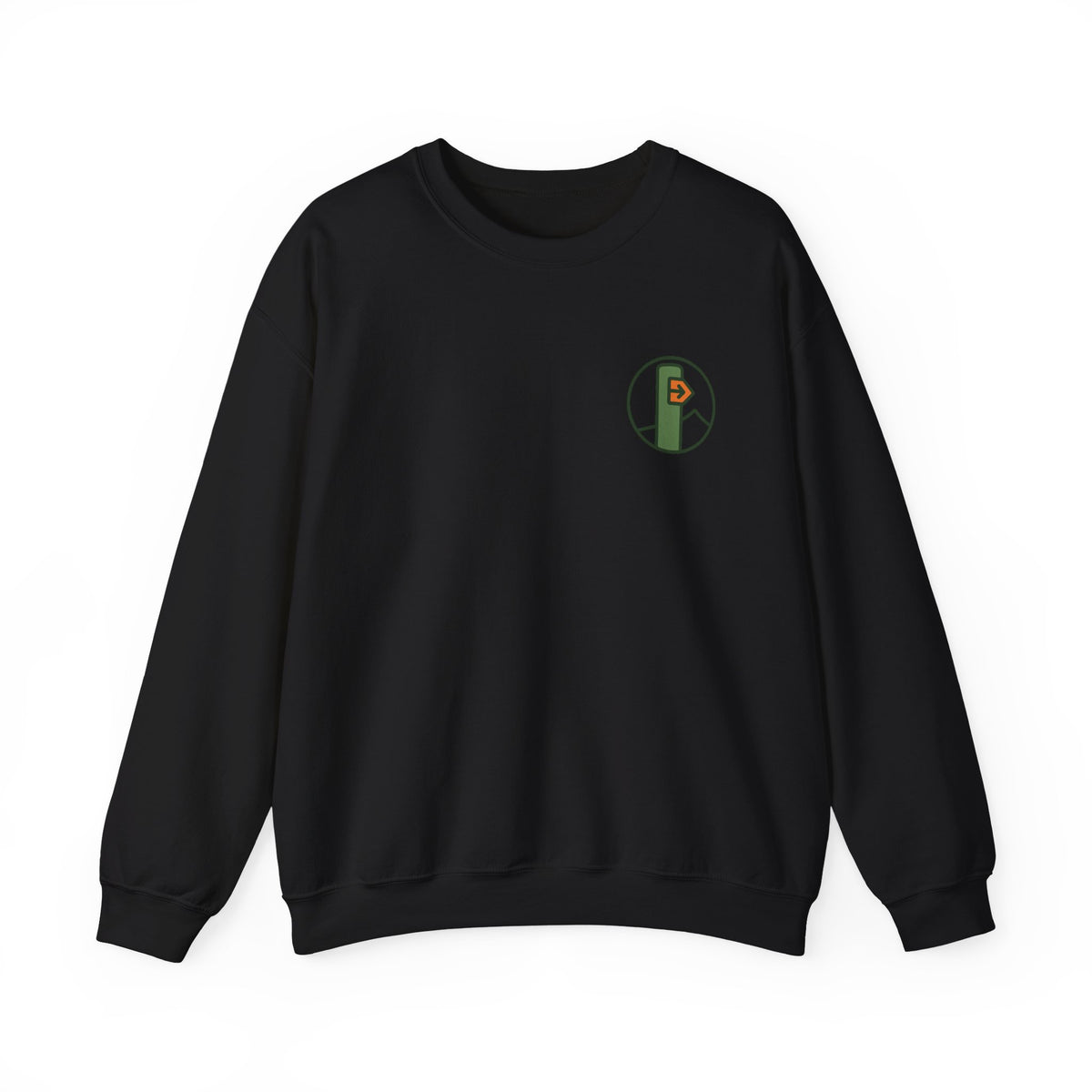 Hiking Sweatshirt | Trail Marker Emblem, Small Chest Print