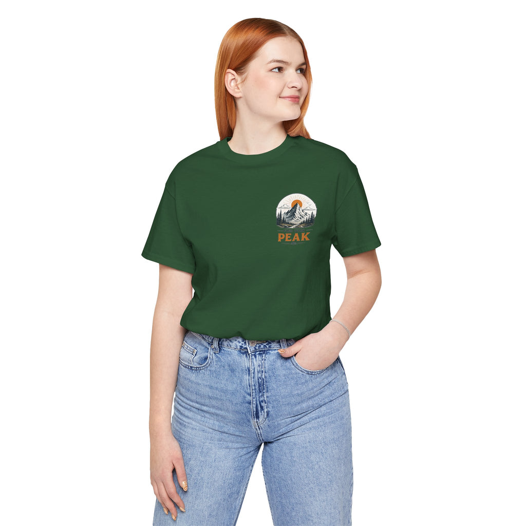 Peak Mountain Tee — Retro Sunrise Hiking T-Shirt