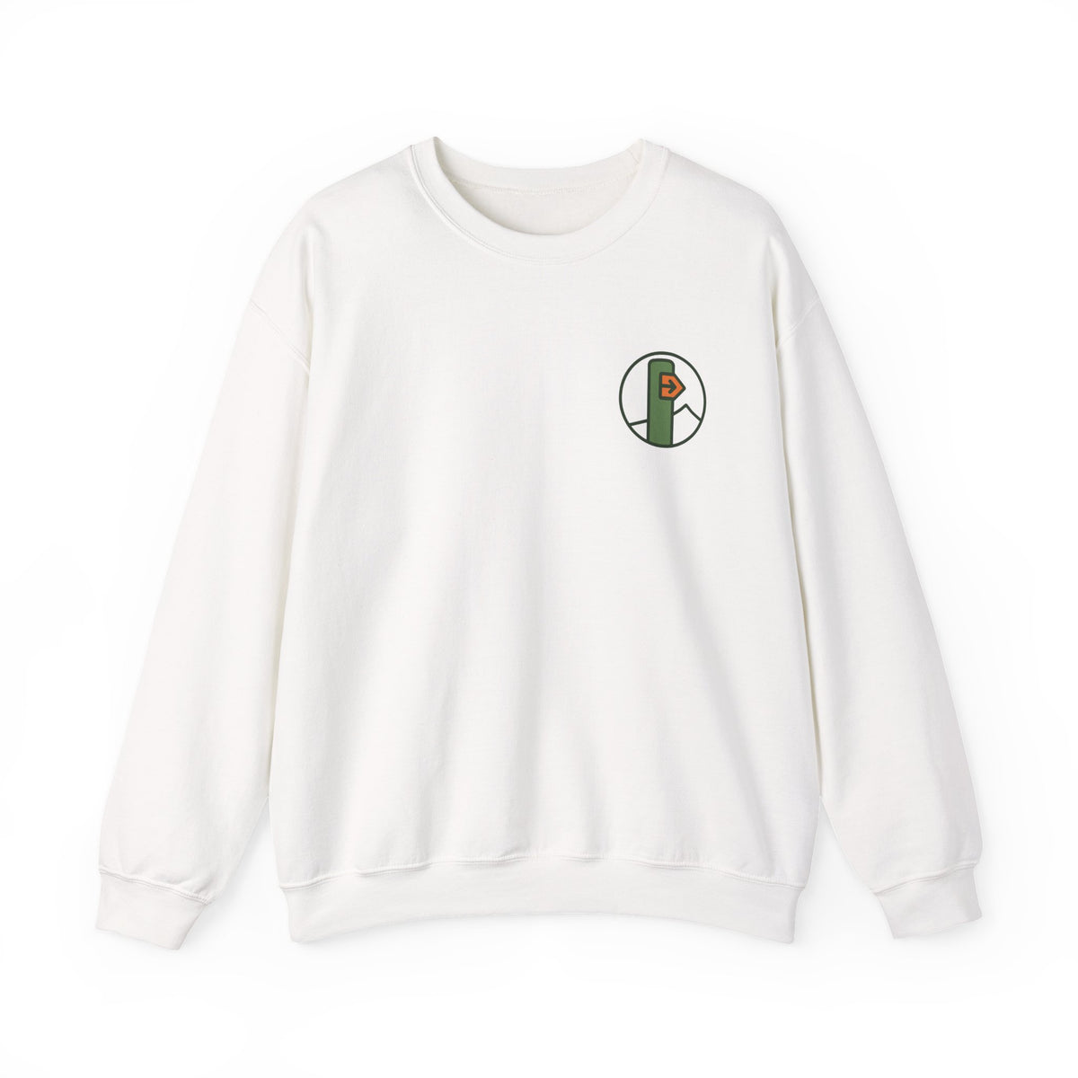 Hiking Sweatshirt | Trail Marker Emblem, Small Chest Print