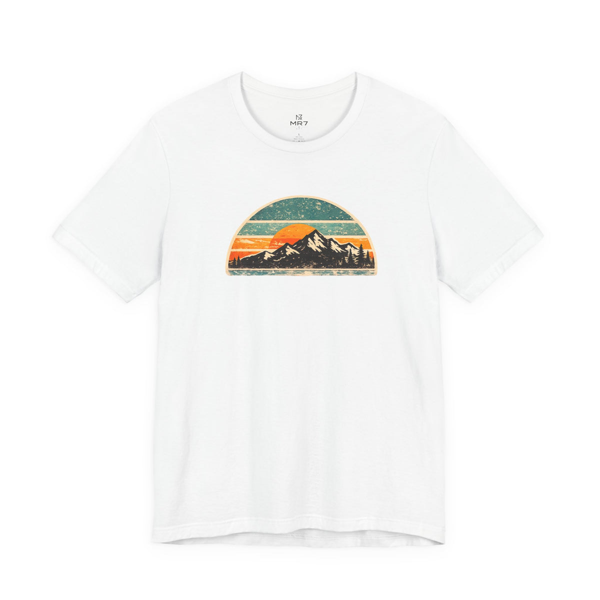 Retro Mountain Sunset Tee | Vintage Striped Mountain Graphic