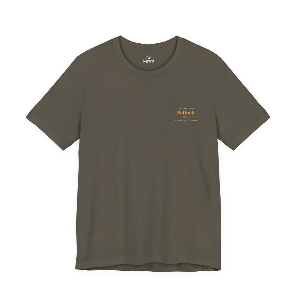 Thanksgiving Potluck Tee | Friends Crew Shirt, Small Left-Chest Print
