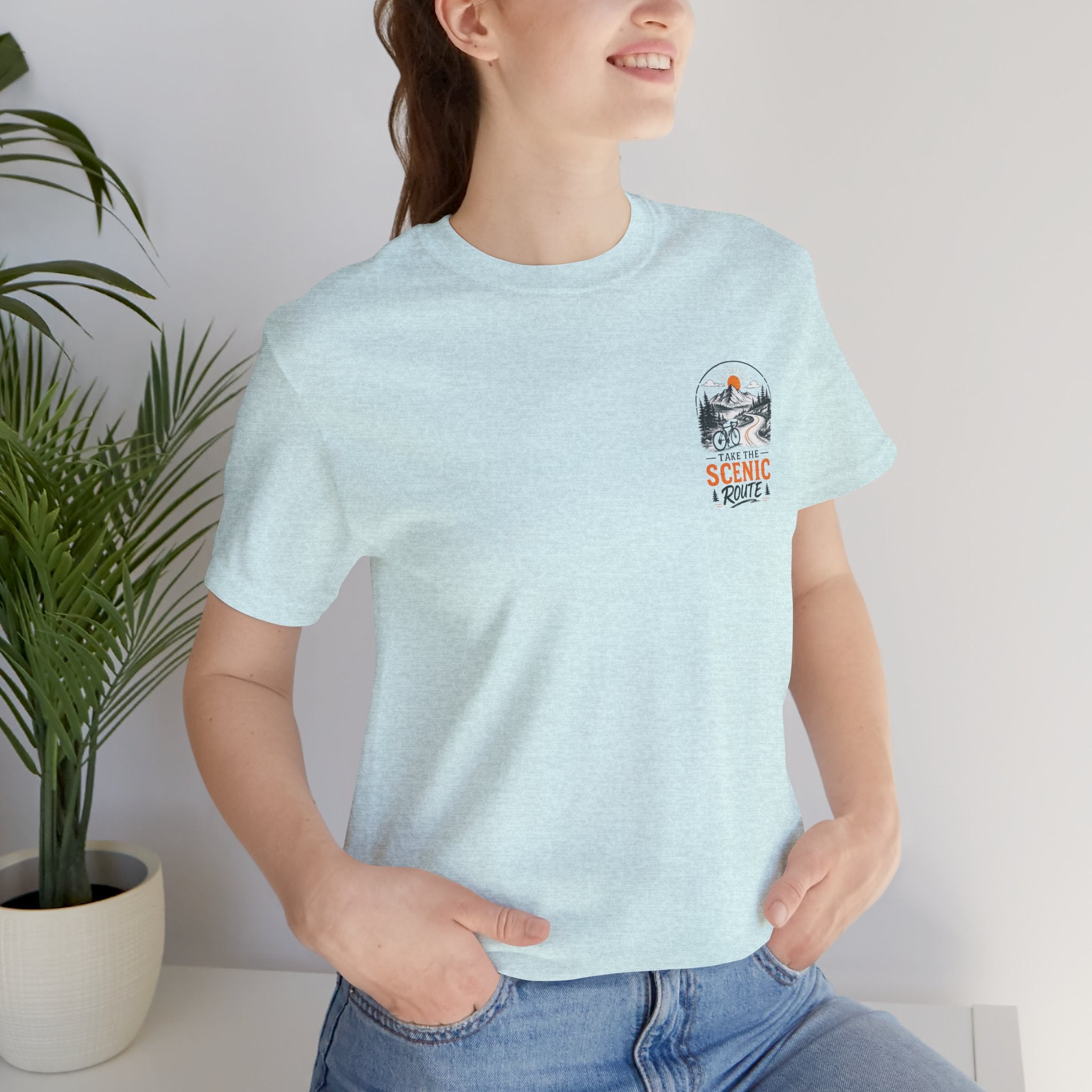 Scenic Route Graphic Tee — Vintage Road Trip Pocket Design
