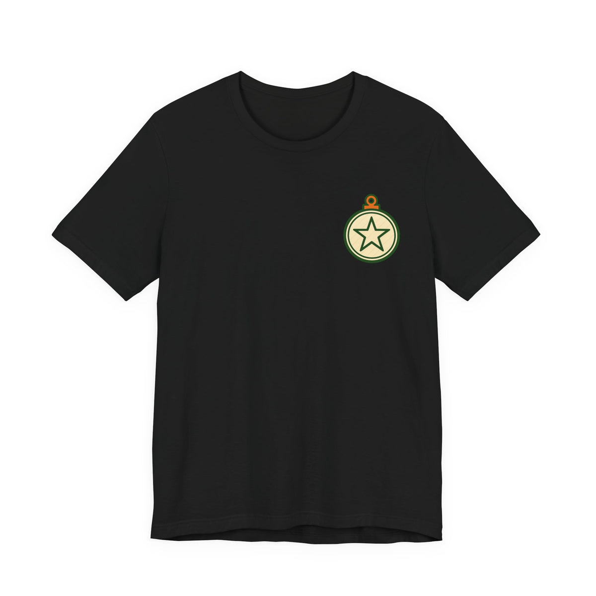 Christmas Ornament Tee | Vintage Star Badge, Small Chest Print