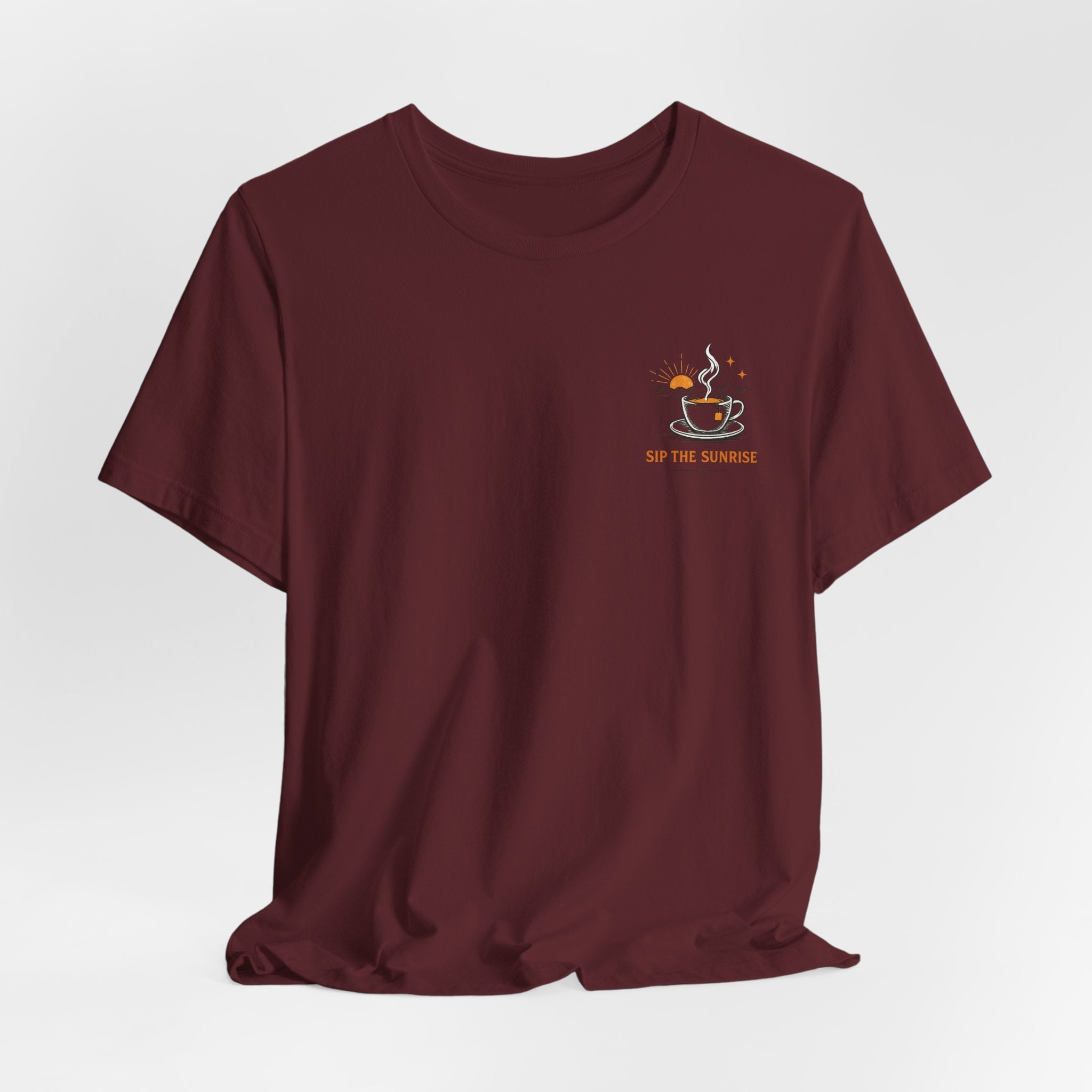 Coffee Sunrise Tee – 'Sip the Sunrise' Minimal Chest Graphic T-Shirt