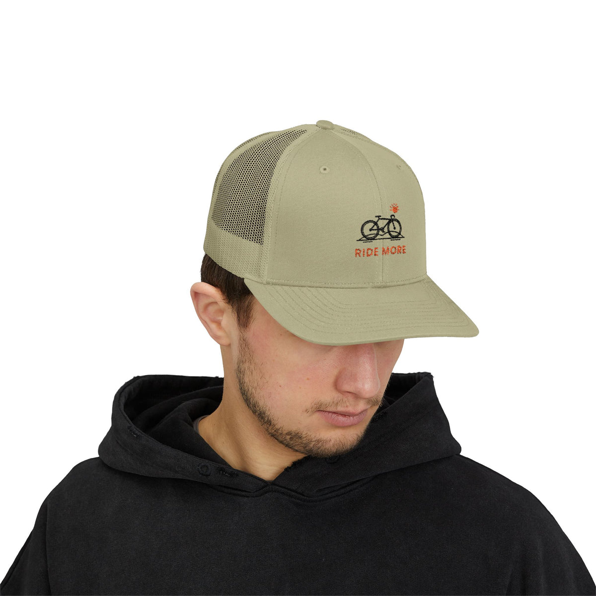 Ride More Trucker Hat, Vintage Line Art Outdoor Cap, Mesh Back Snapback, Hiking Camping Gift