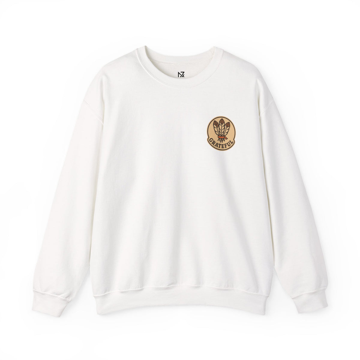 Thanksgiving Hostess Gift Sweatshirt | Grateful Emblem Over Heart, Small Left-Chest Print