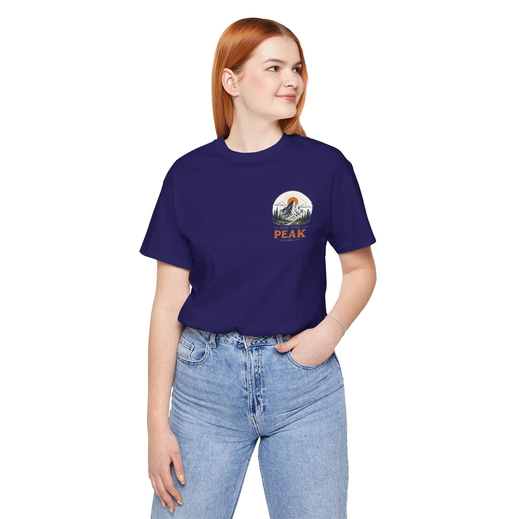 Peak Mountain Tee — Retro Sunrise Hiking T-Shirt