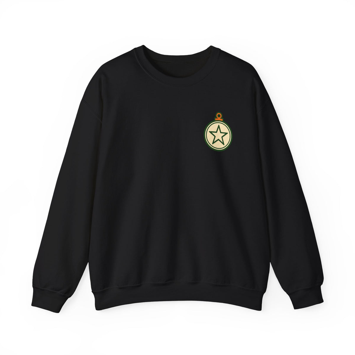 Christmas Ornament Sweatshirt | Vintage Star Badge, Small Chest Print