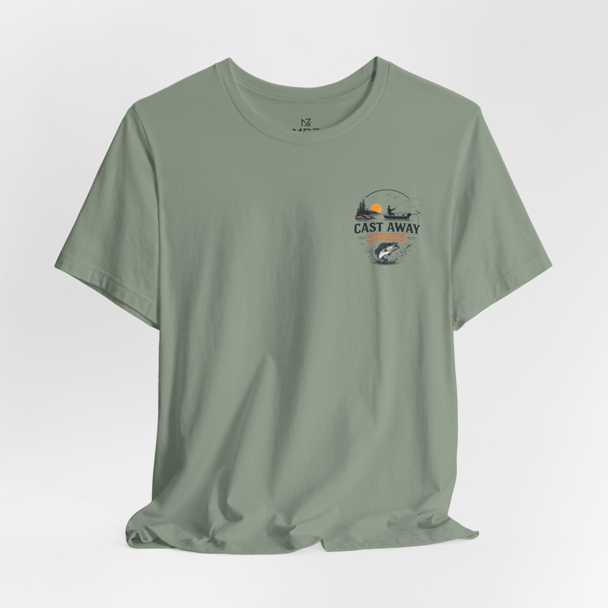 Fishing T-Shirt - "Cast Away" Graphic Tee with Sunset & Bass