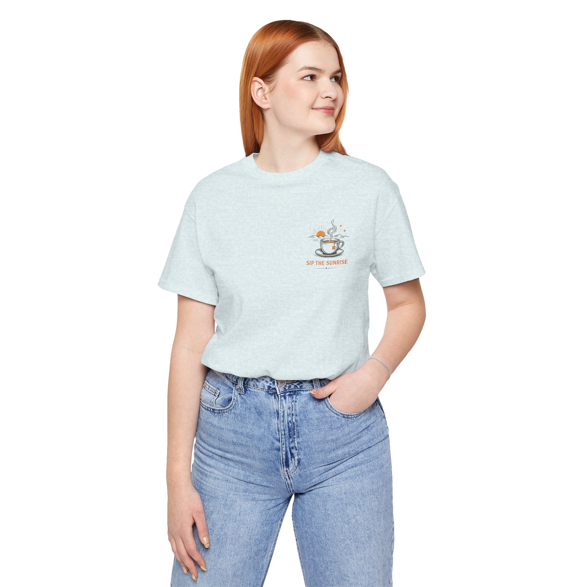 Coffee Sunrise Tee – 'Sip the Sunrise' Minimal Chest Graphic T-Shirt