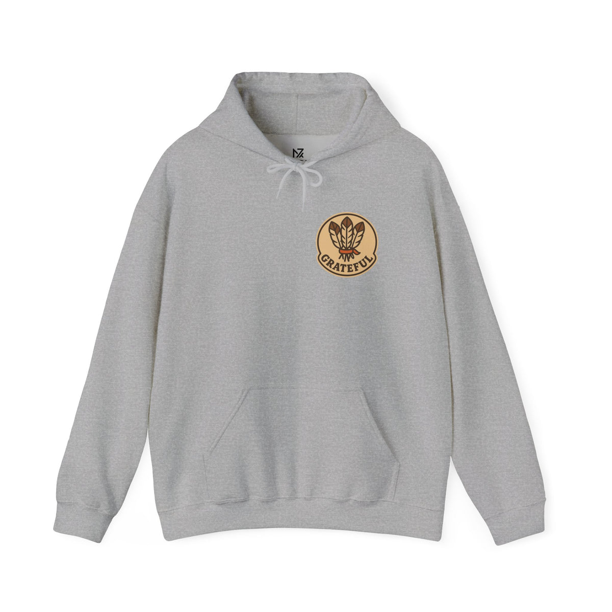 Thanksgiving Hostess Gift Hoodie | Grateful Emblem Over Heart, Small Left-Chest Print