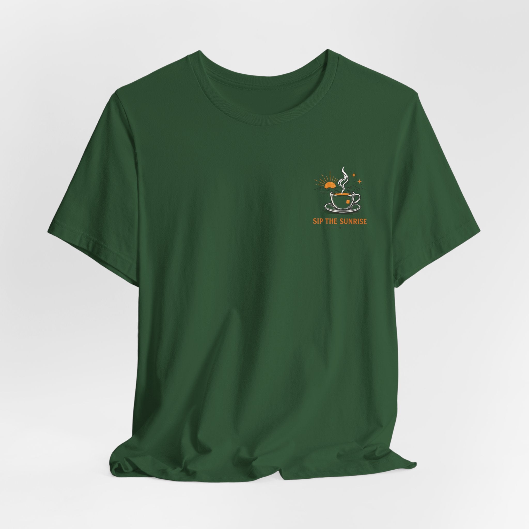 Coffee Sunrise Tee – 'Sip the Sunrise' Minimal Chest Graphic T-Shirt