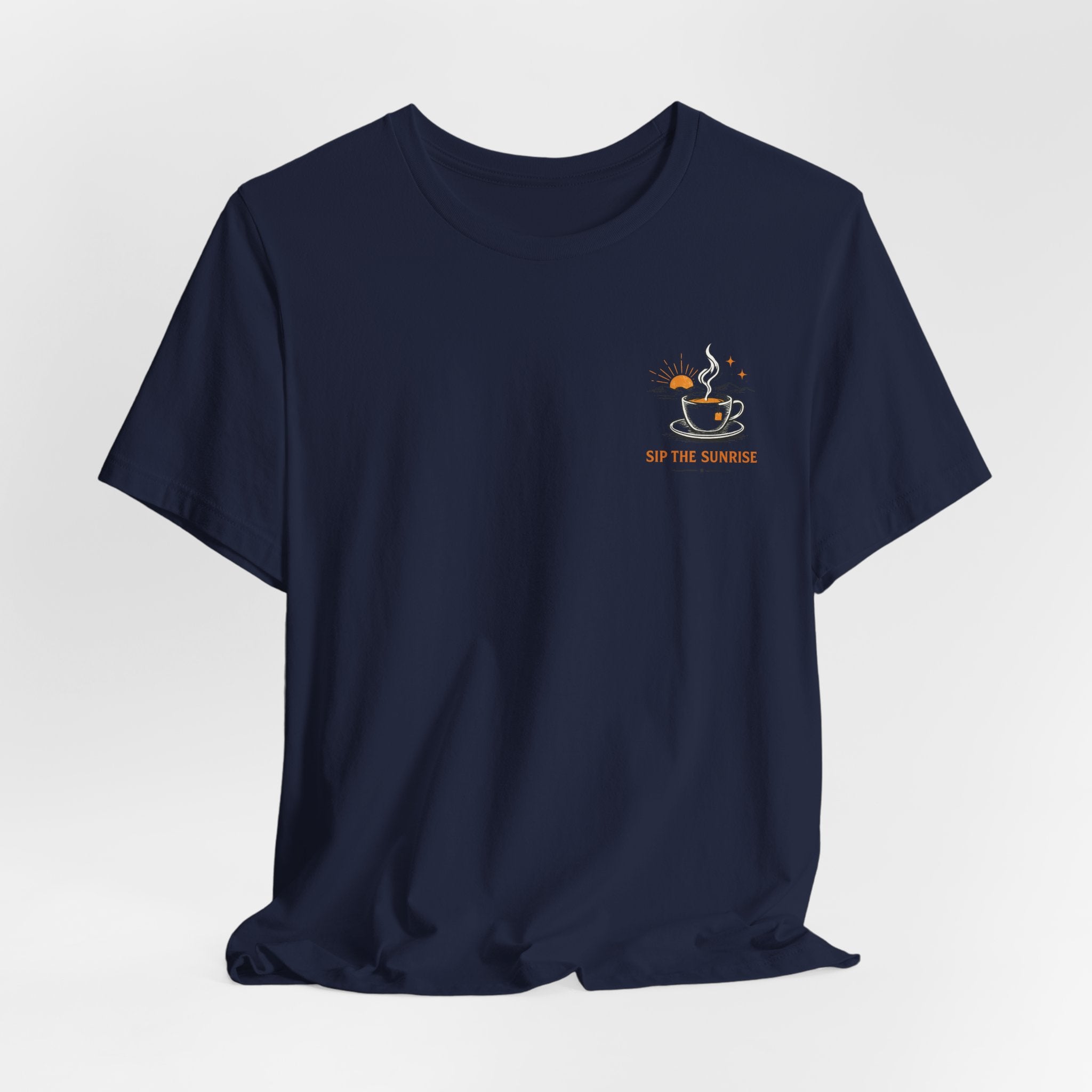 Coffee Sunrise Tee – 'Sip the Sunrise' Minimal Chest Graphic T-Shirt