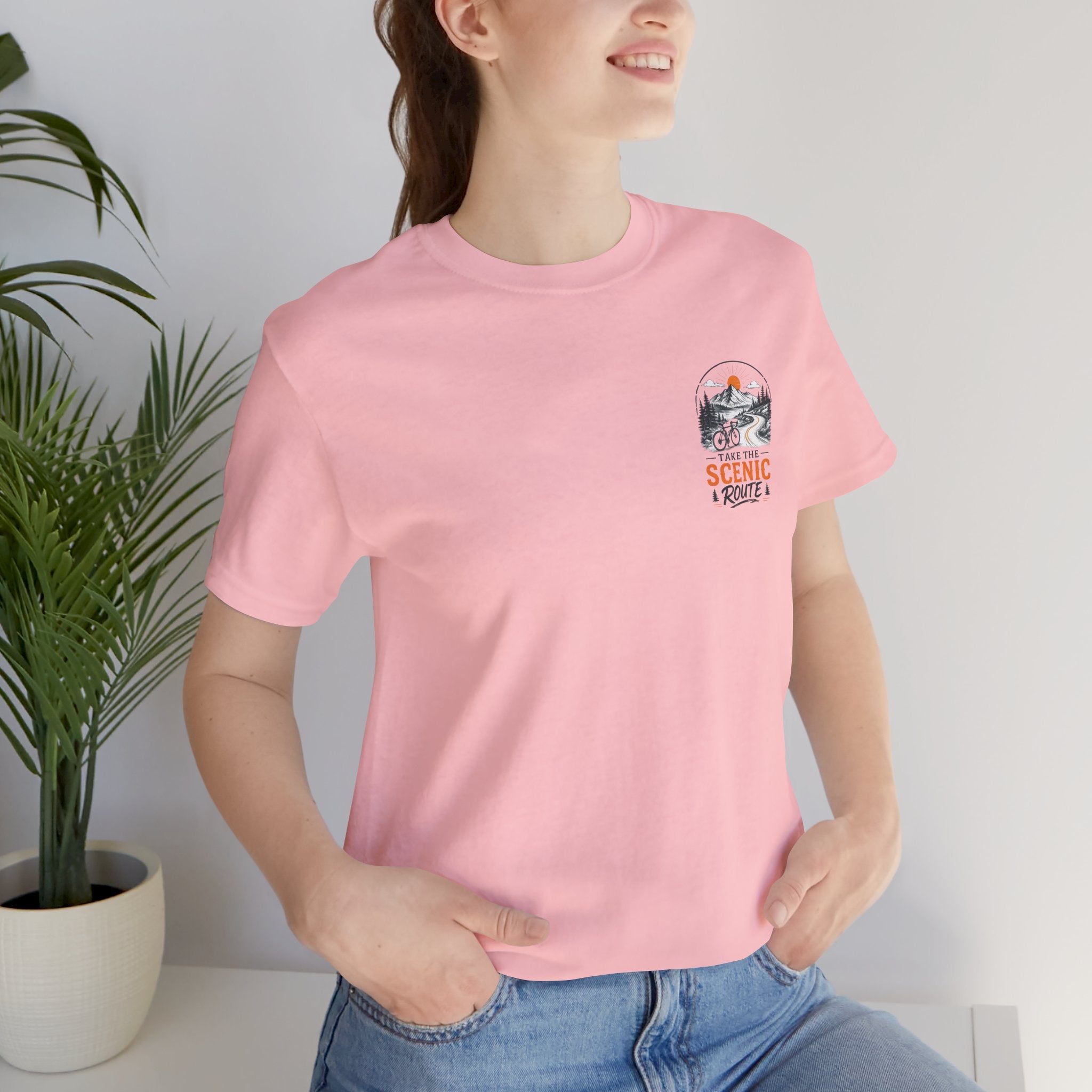 Scenic Route Graphic Tee — Vintage Road Trip Pocket Design