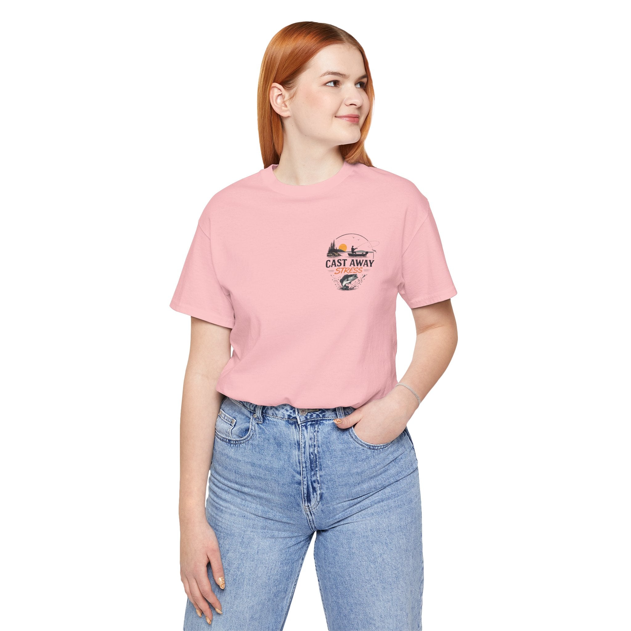 Fishing T-Shirt - "Cast Away" Graphic Tee with Sunset & Bass