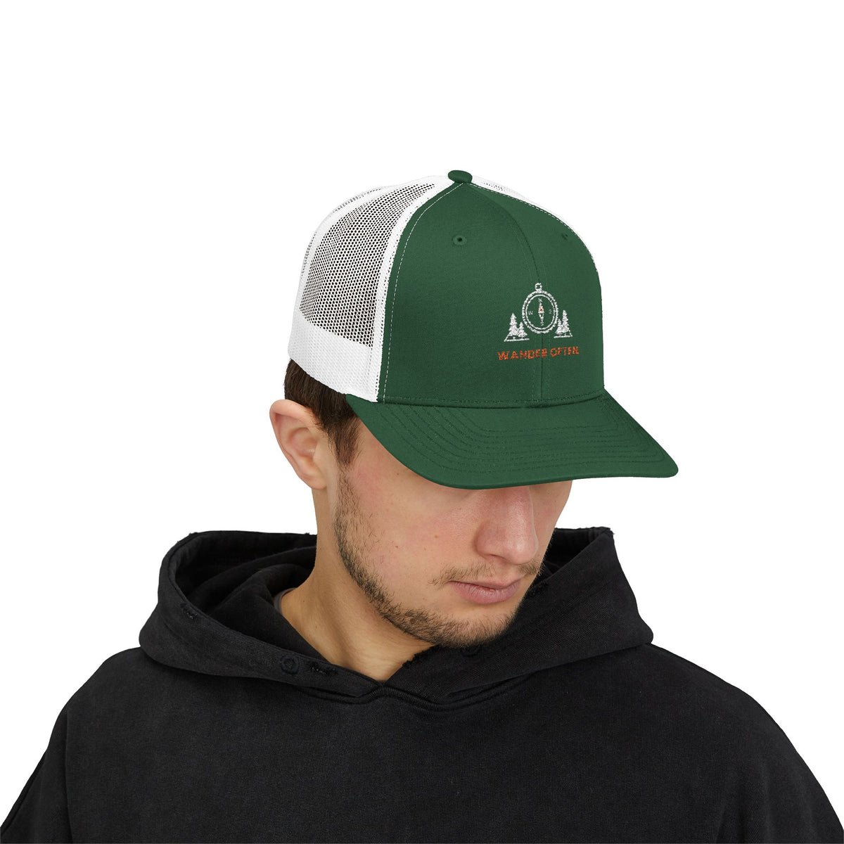 Wander Often Trucker Hat, Vintage Line Art Outdoor Cap, Mesh Back Snapback, Hiking Camping Gift