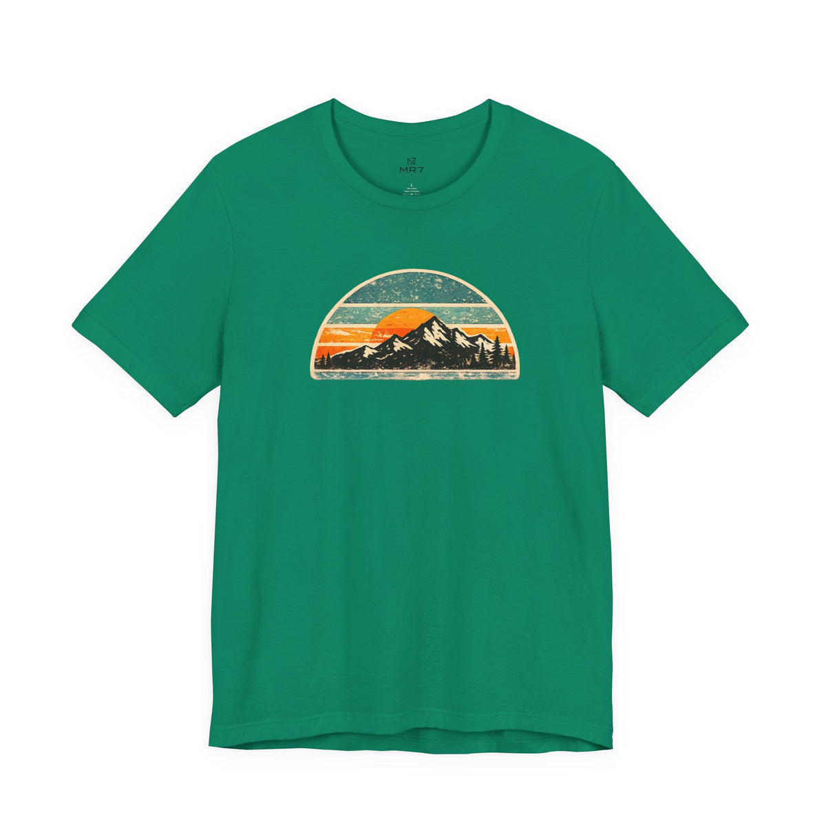 Retro Mountain Sunset Tee | Vintage Striped Mountain Graphic