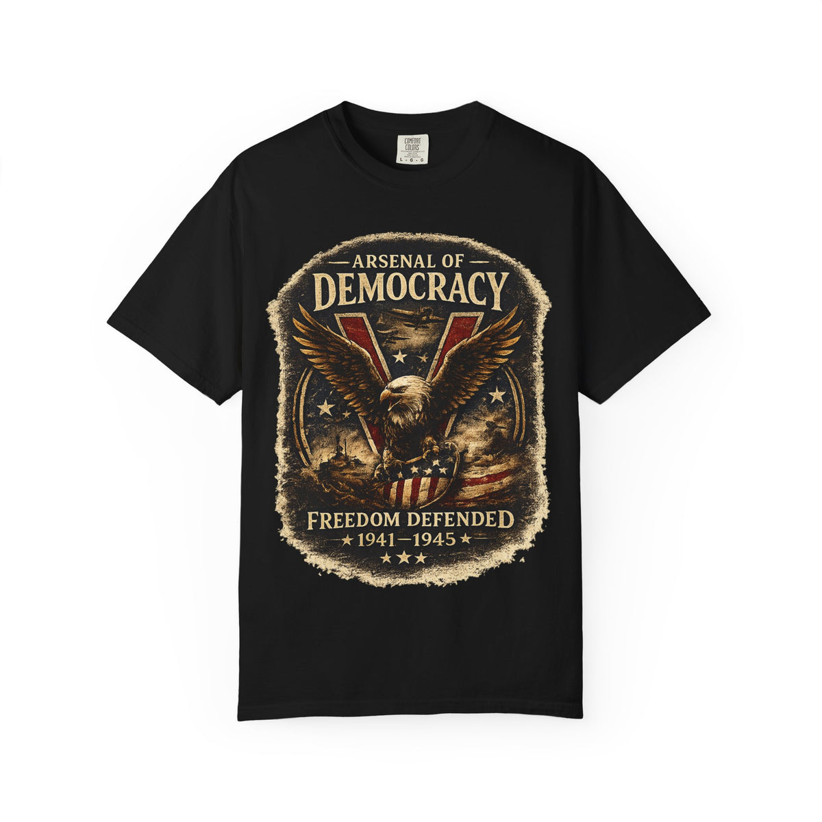 Arsenal of Democracy Shirt, WWII Patriotic Tee, Vintage Eagle Graphic T-Shirt, Freedom Defended 1941 1945 Shirt, American Pride Tee