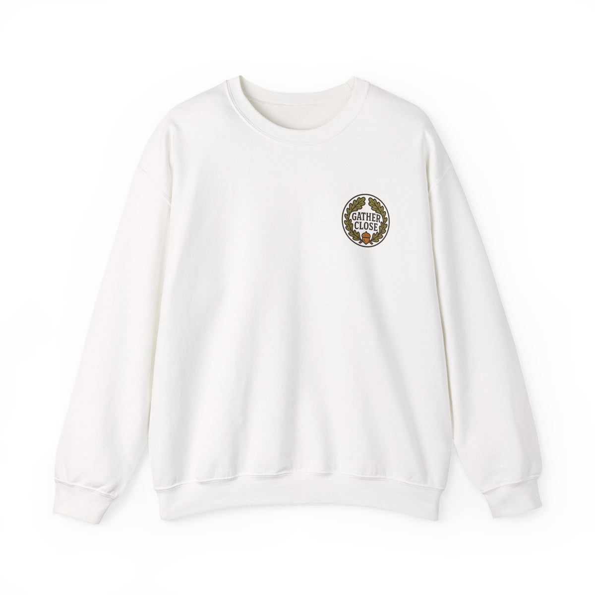 Thanksgiving Wreath Sweatshirt | Gather Close Emblem, Minimal Chest Print