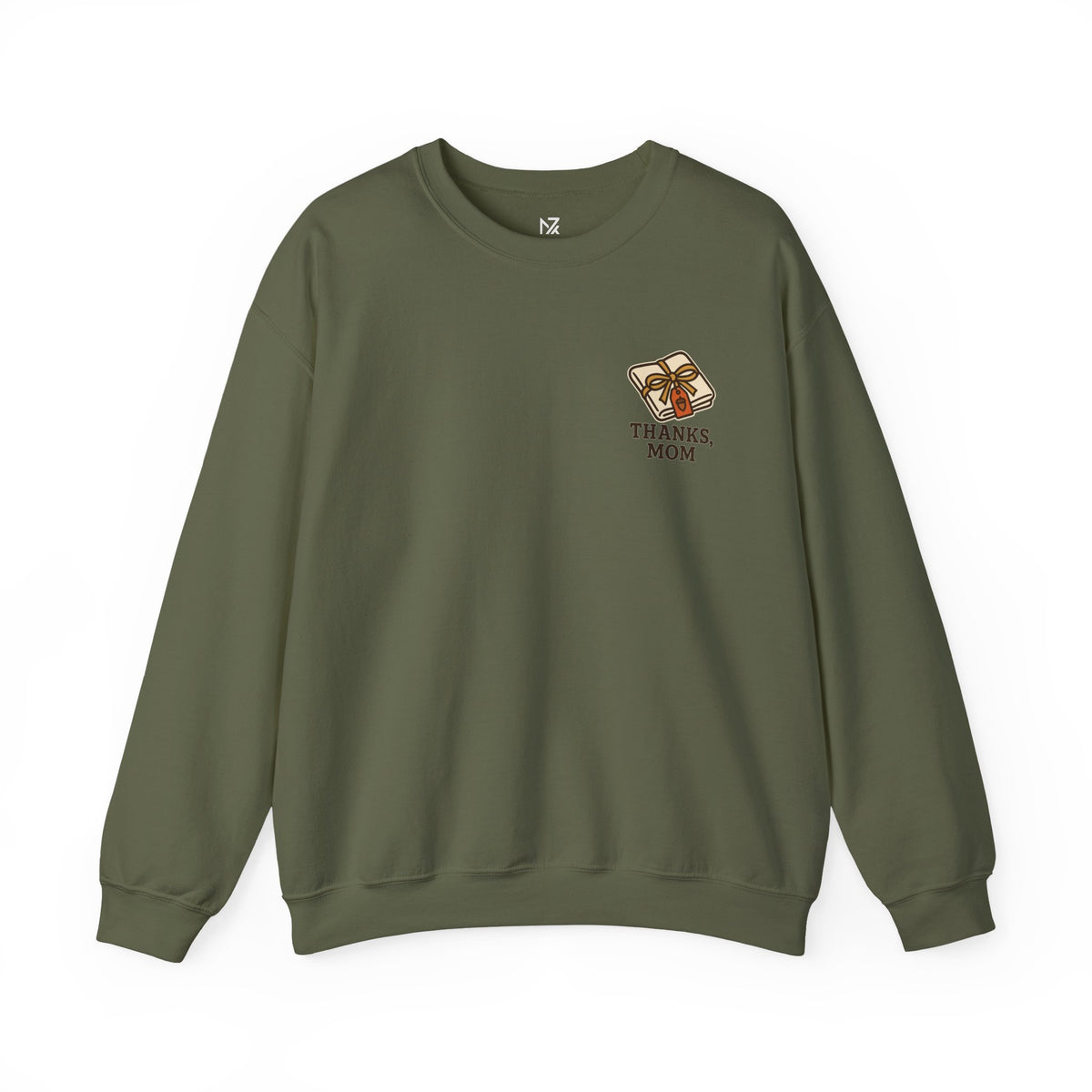 Thanks Mom Thanksgiving Sweatshirt | Friendsgiving Gift, Small Left-Chest Emblem