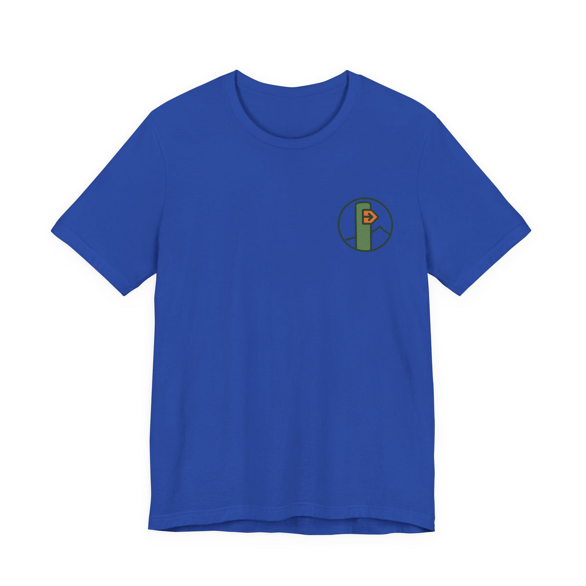 Hiking Tee | Trail Marker Emblem, Small Chest Print
