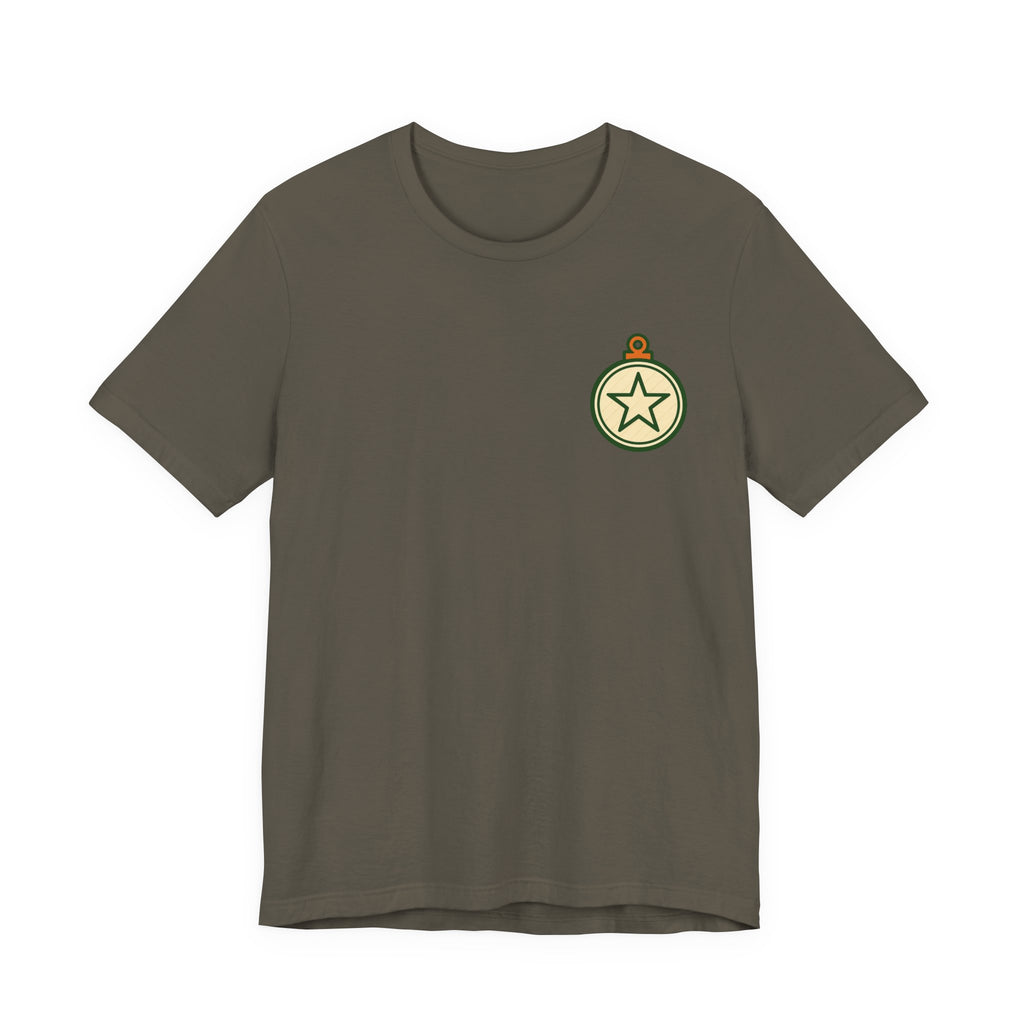 Christmas Ornament Tee | Vintage Star Badge, Small Chest Print