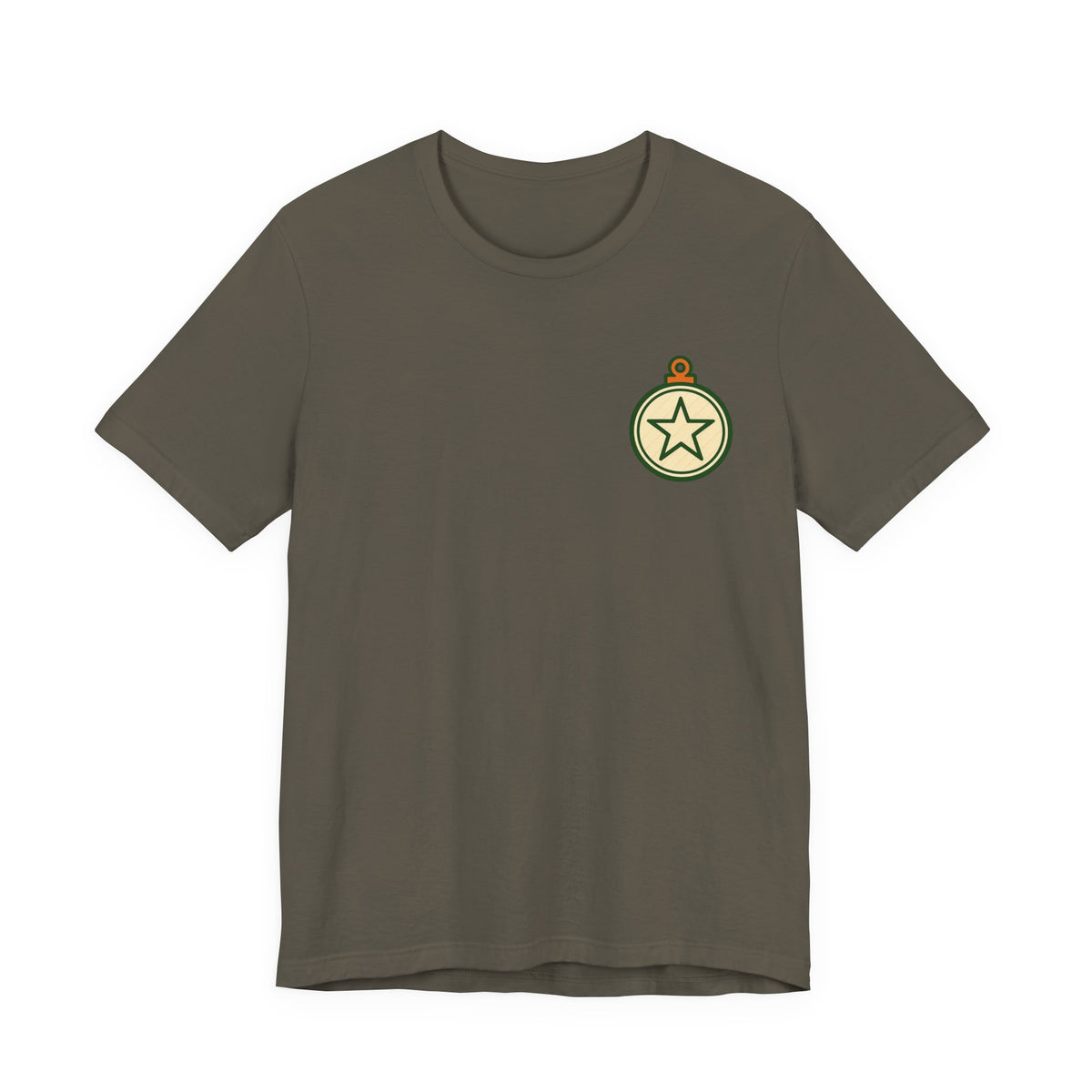 Christmas Ornament Tee | Vintage Star Badge, Small Chest Print