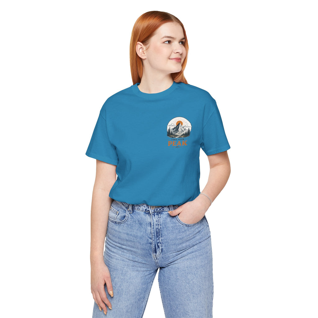 Peak Mountain Tee — Retro Sunrise Hiking T-Shirt
