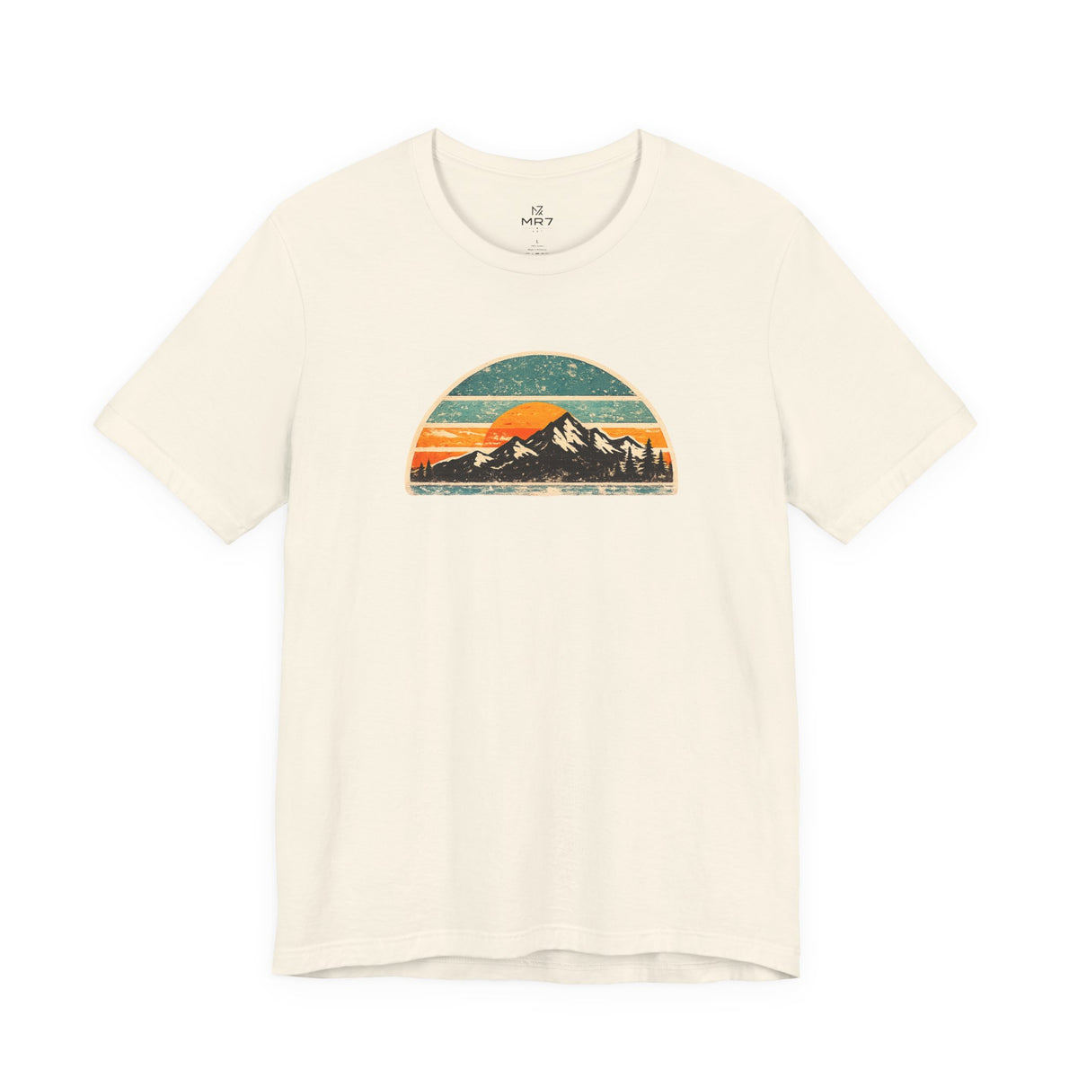 Retro Mountain Sunset Tee | Vintage Striped Mountain Graphic