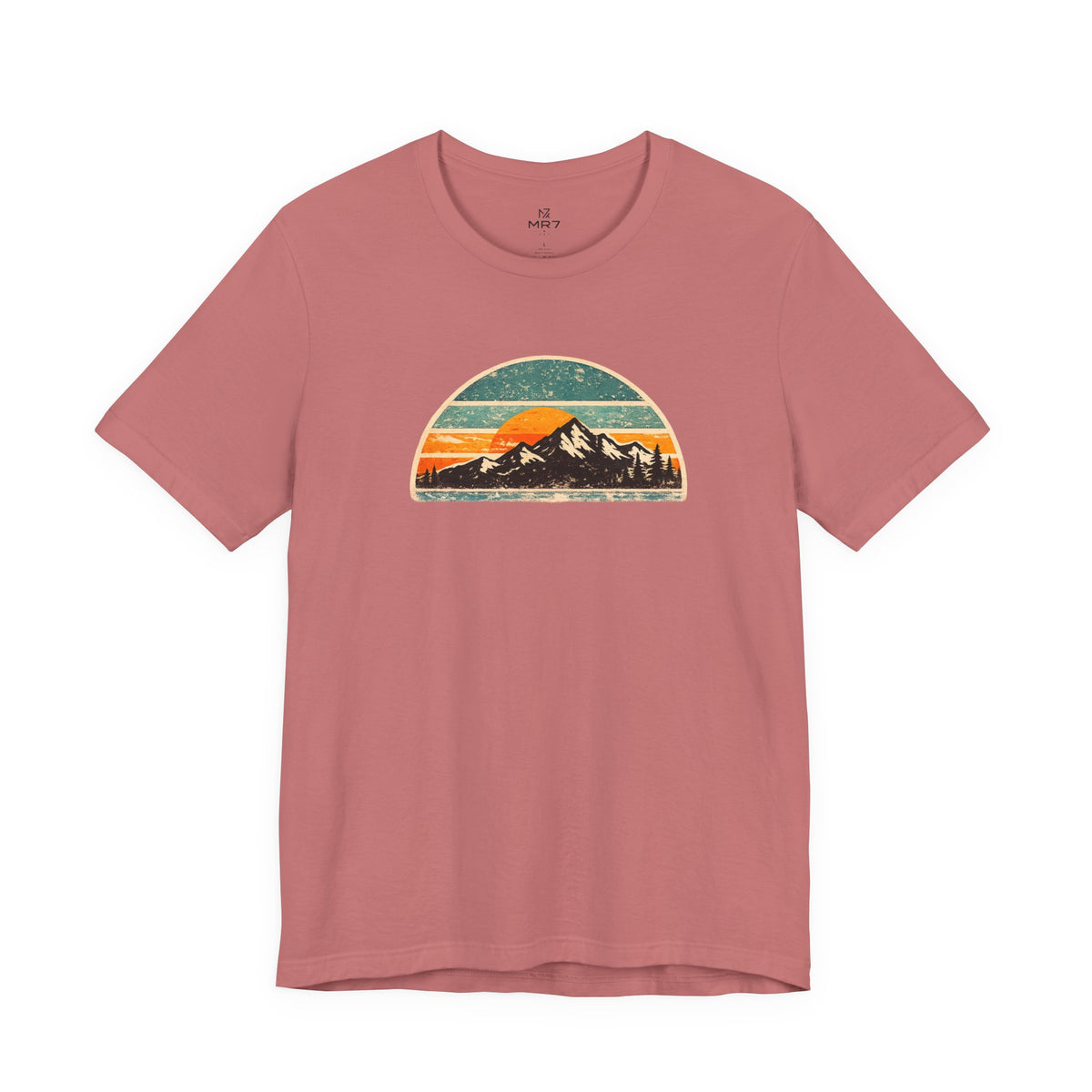 Retro Mountain Sunset Tee | Vintage Striped Mountain Graphic