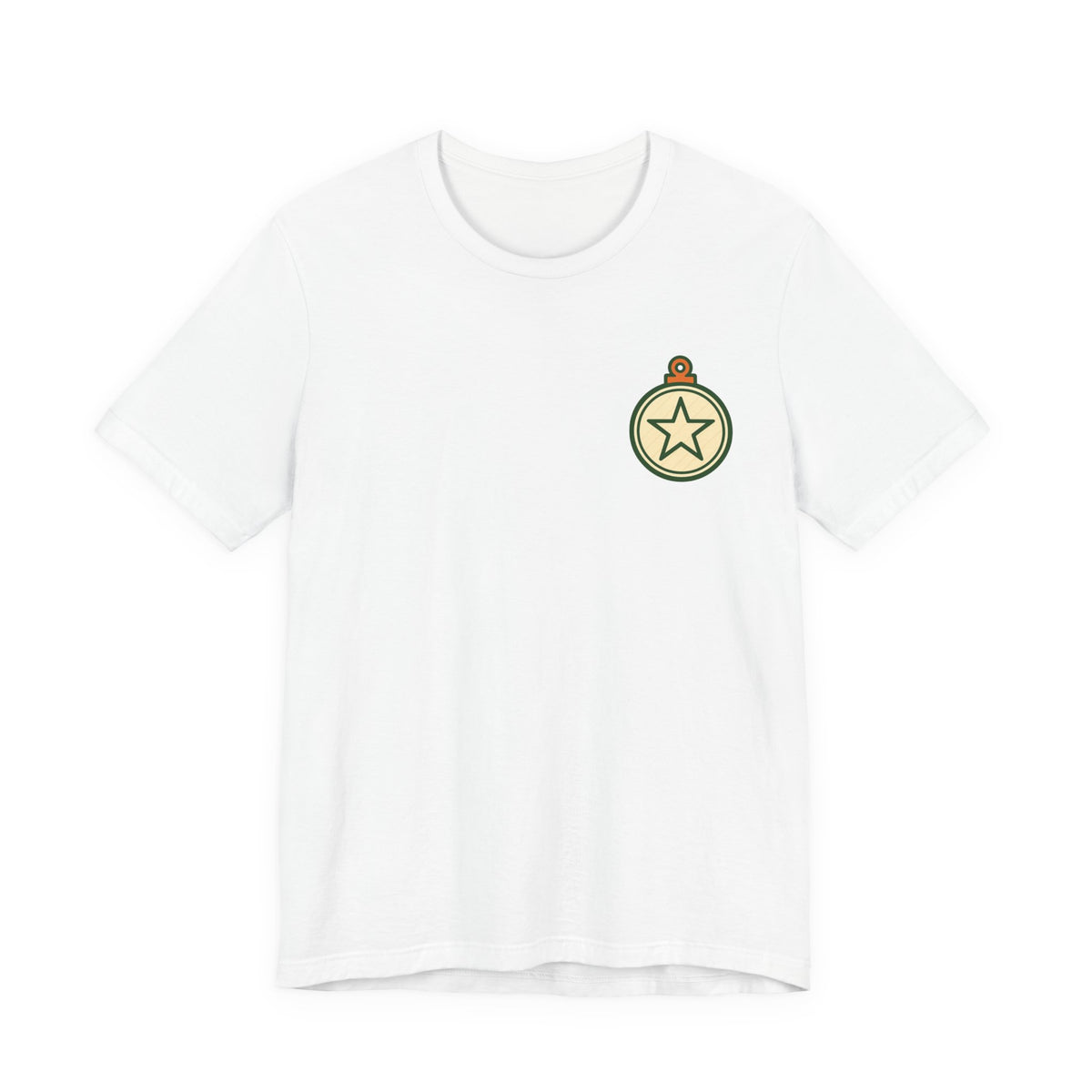 Christmas Ornament Tee | Vintage Star Badge, Small Chest Print