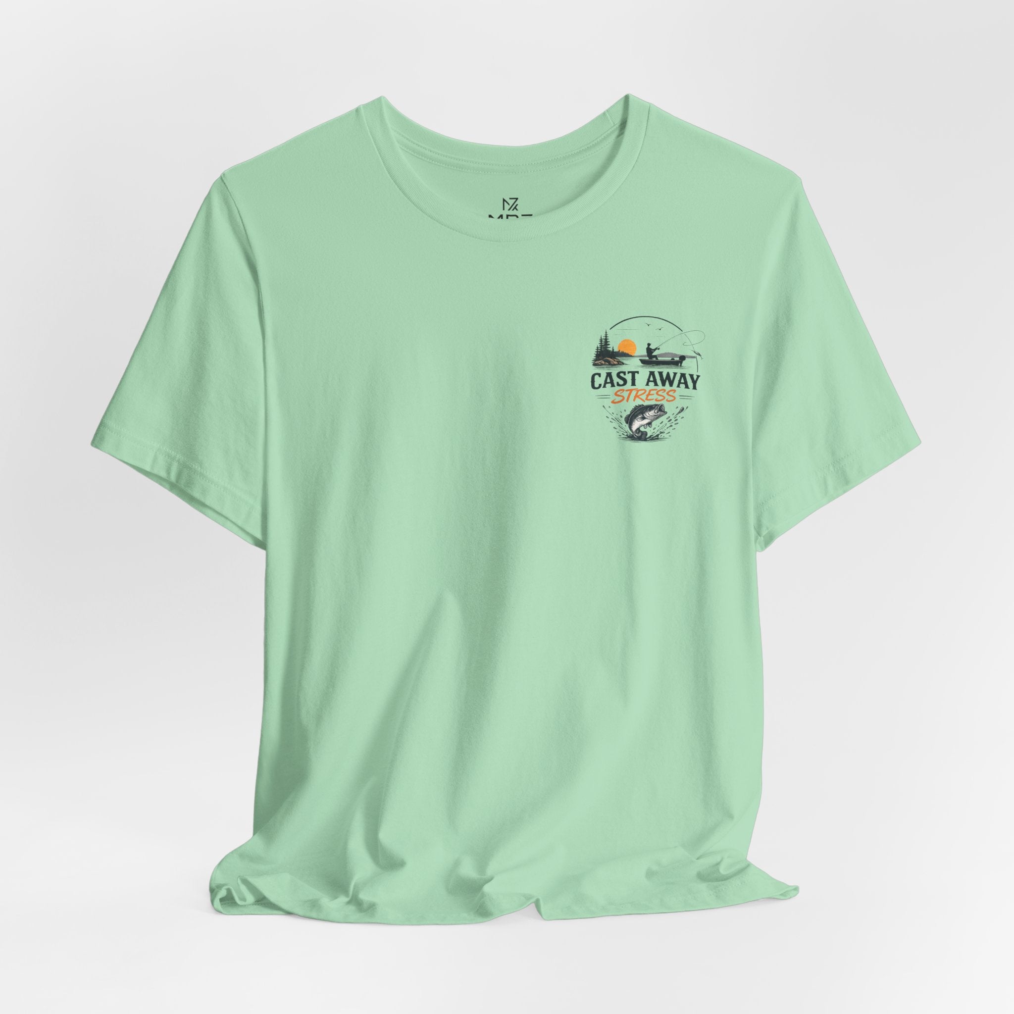 Fishing T-Shirt - "Cast Away" Graphic Tee with Sunset & Bass