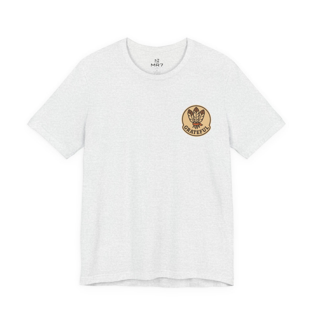 Thanksgiving Hostess Gift Tee | Grateful Emblem Over Heart, Small Left-Chest Print