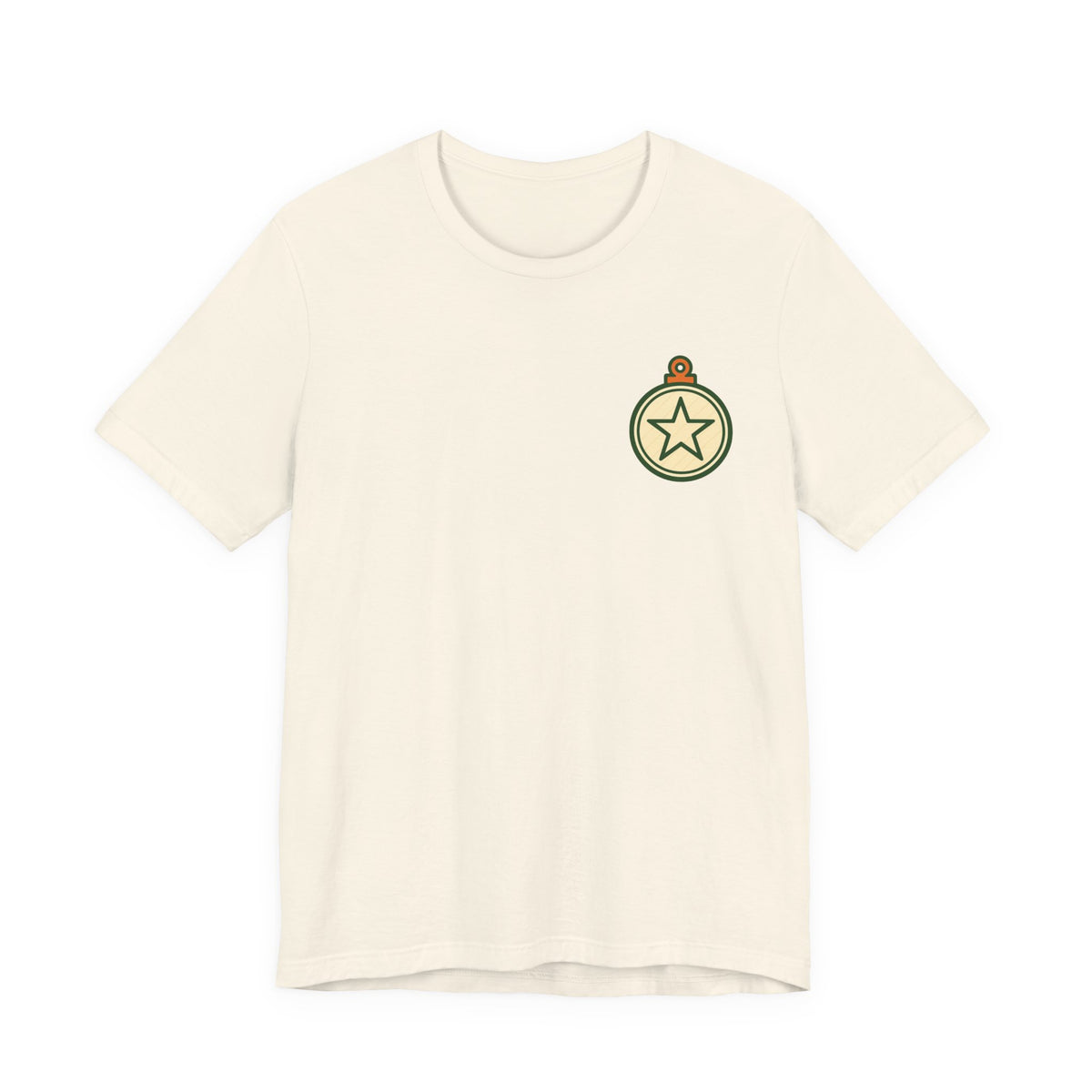 Christmas Ornament Tee | Vintage Star Badge, Small Chest Print