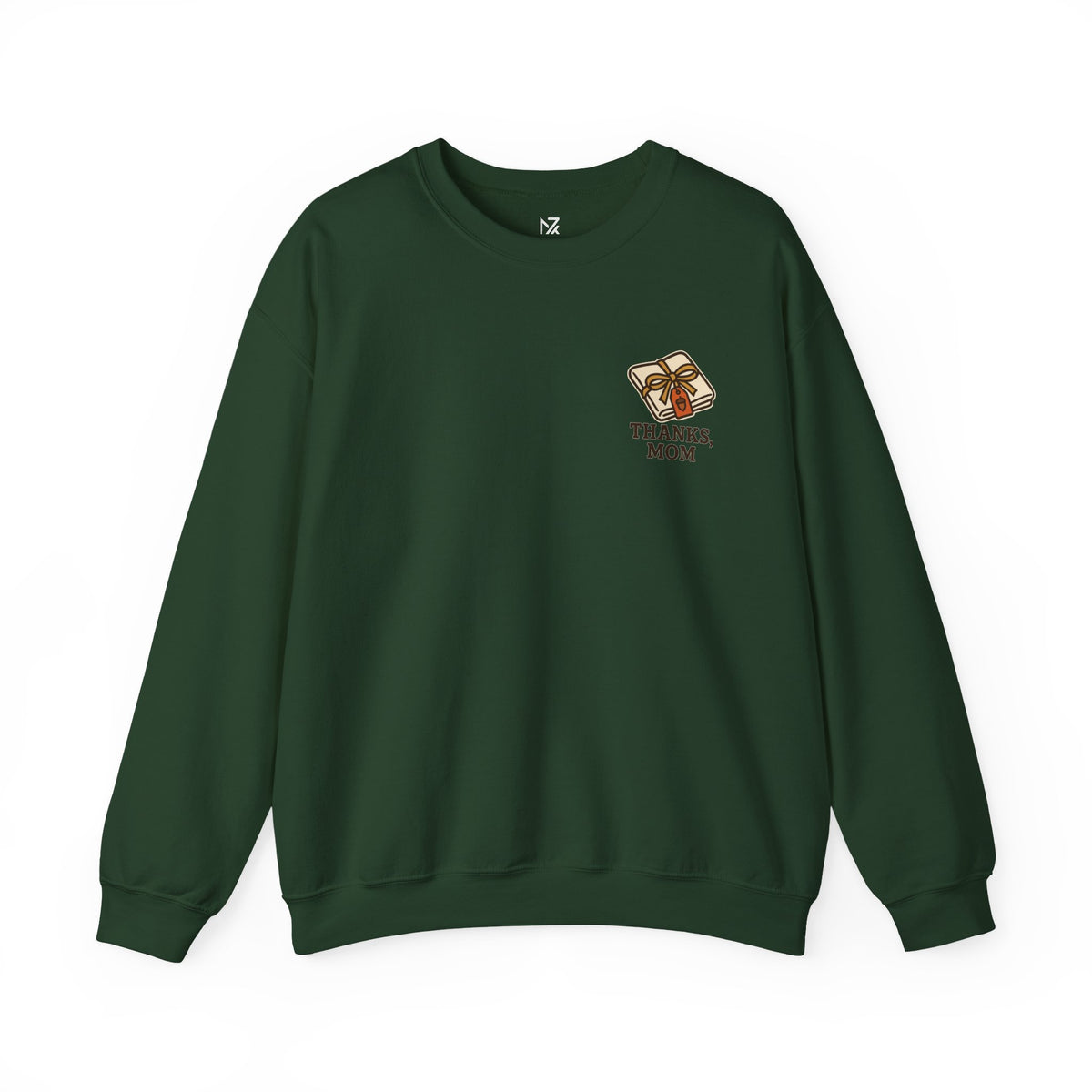 Thanks Mom Thanksgiving Sweatshirt | Friendsgiving Gift, Small Left-Chest Emblem