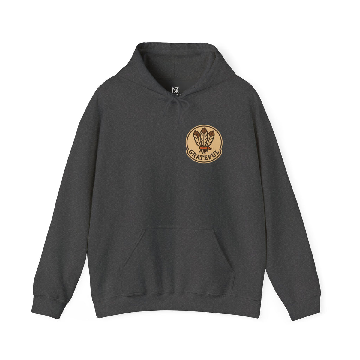 Thanksgiving Hostess Gift Hoodie | Grateful Emblem Over Heart, Small Left-Chest Print