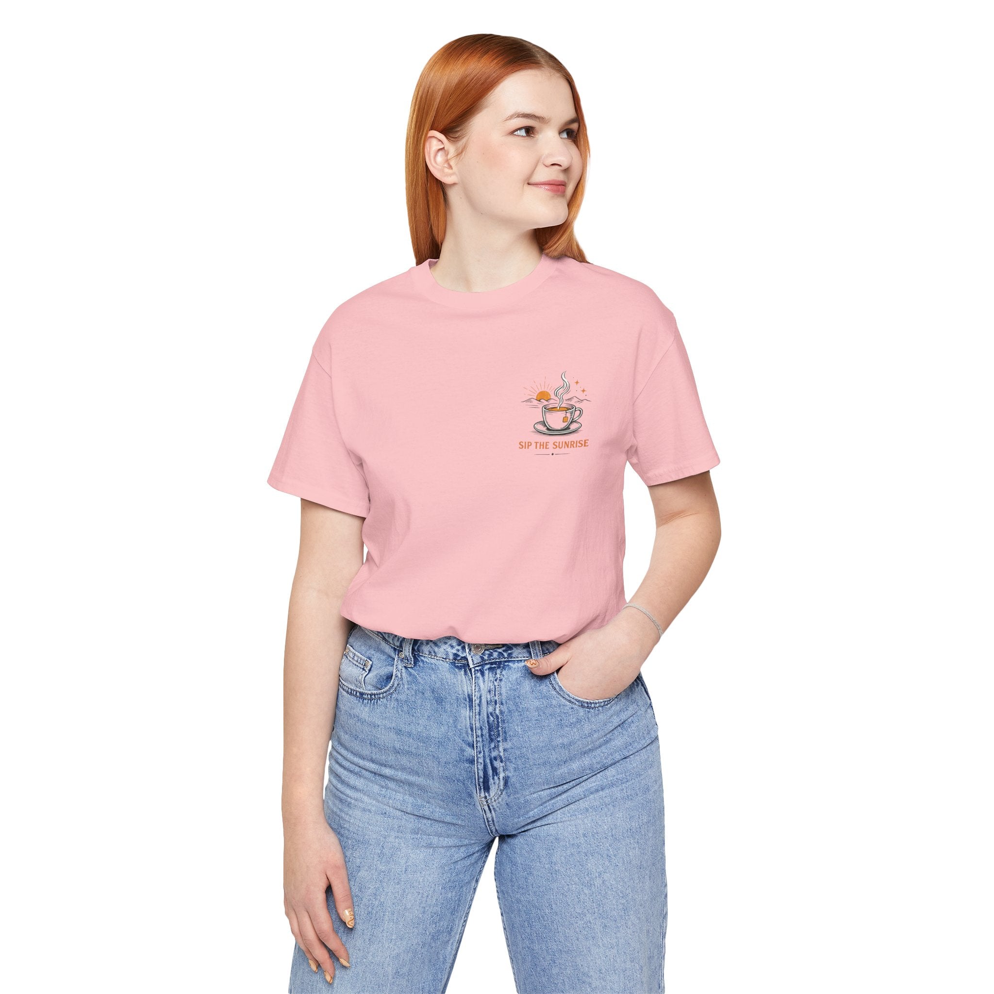 Coffee Sunrise Tee – 'Sip the Sunrise' Minimal Chest Graphic T-Shirt