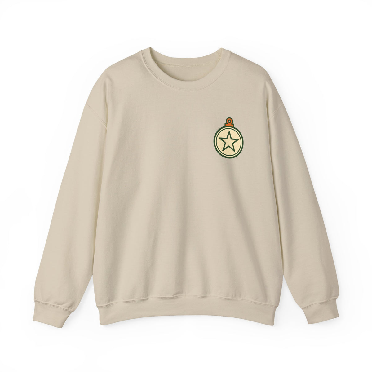 Christmas Ornament Sweatshirt | Vintage Star Badge, Small Chest Print