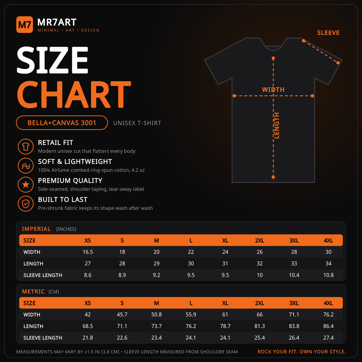 Fishing T-Shirt - "Cast Away" Graphic Tee with Sunset & Bass - size chart | MR7ART