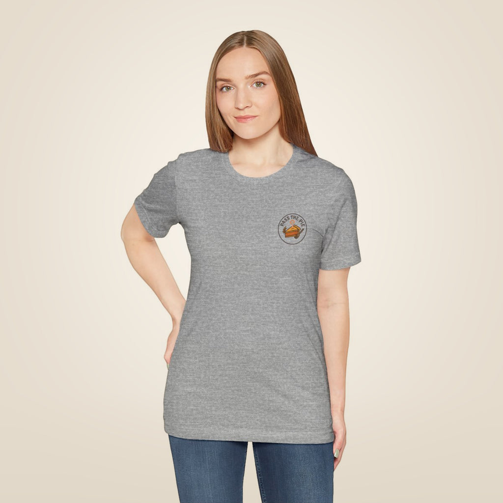 Friendsgiving Tee - Athletic Heather worn by a model | MR7ART