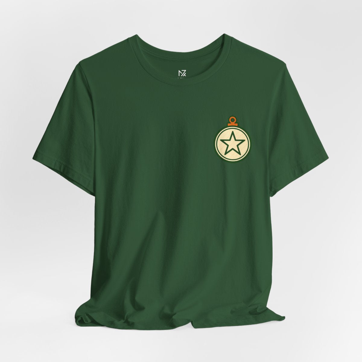 Christmas Ornament Tee - Evergreen flat lay | MR7ART