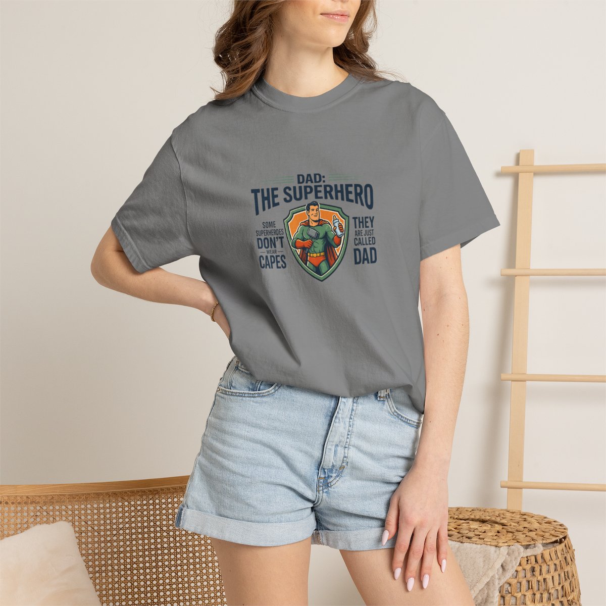 Dad The Superhero graphic T-shirt - Grey product photo | MR7ART