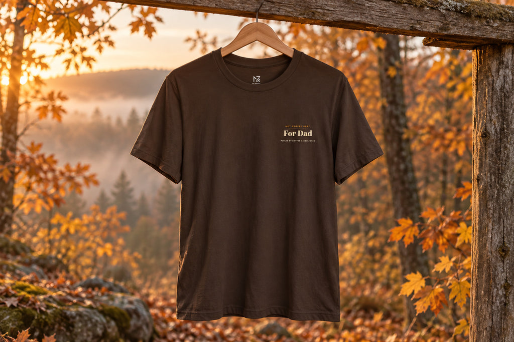 Dad Gift Tee - Brown on a wooden hanger outdoors | MR7ART