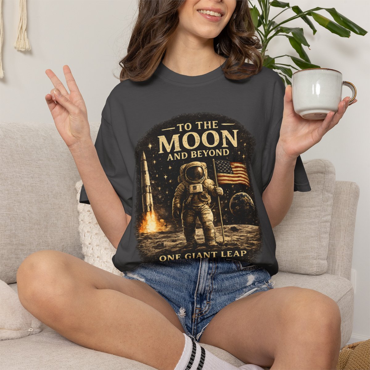 To The Moon and Beyond astronaut graphic T-shirt - Graphite product photo | MR7ART