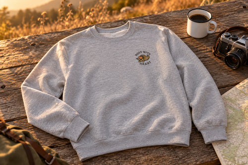 Thanksgiving Host Gift Sweatshirt - Sport Grey on a rustic wooden table | MR7ART