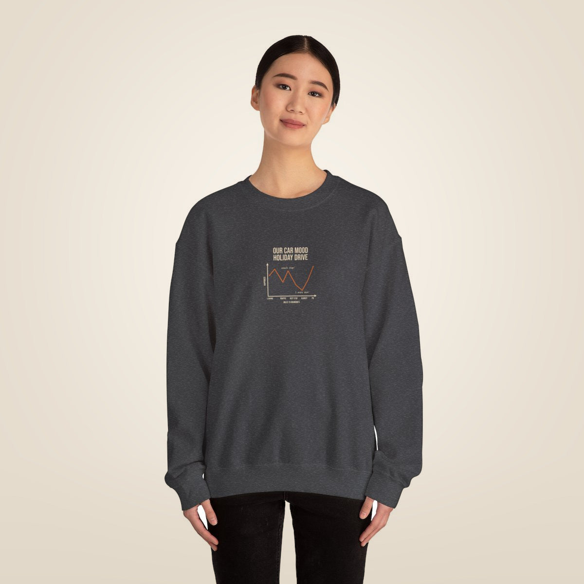 Funny Graph Shirt Sweatshirt - Dark Heather worn by a model | MR7ART