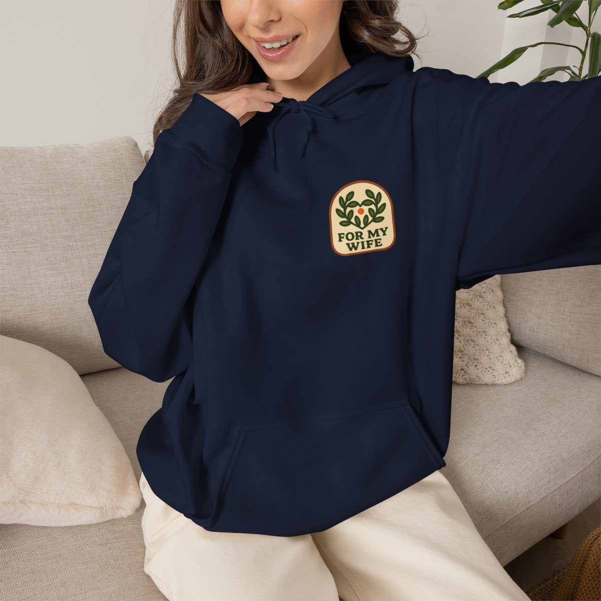 Thanksgiving Gift For Wife Hoodie - Navy worn by a model | MR7ART