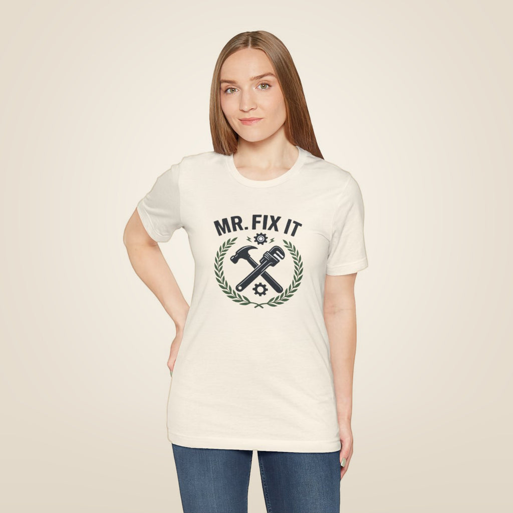 Mr Fix It Dad Shirt - Natural worn by a model | MR7ART