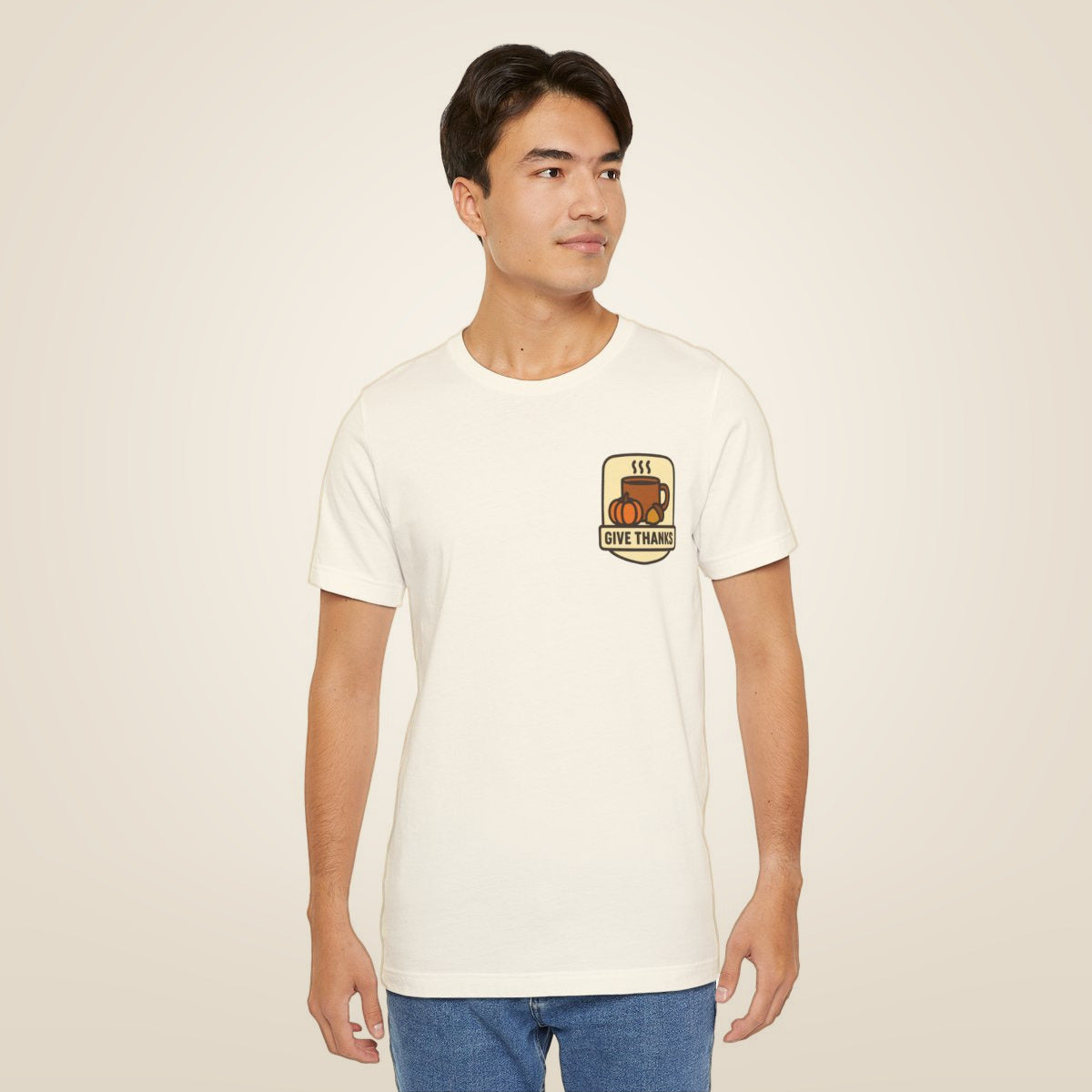 Thanksgiving Tee - Natural worn by a model | MR7ART